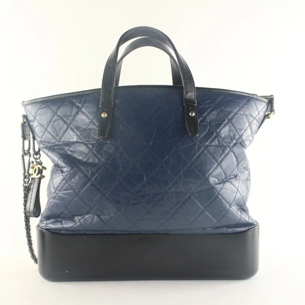 Chanel Two-Tone Quilted Black x Blue Leather Gabrielle 2way Tote 6CK103K